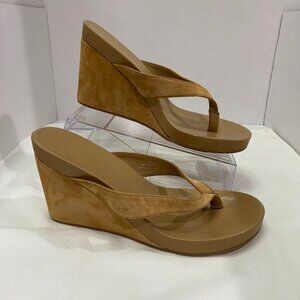 Jeffrey Campbell Suede Wedge Platform Thong Sandals Tan Camel Size 9